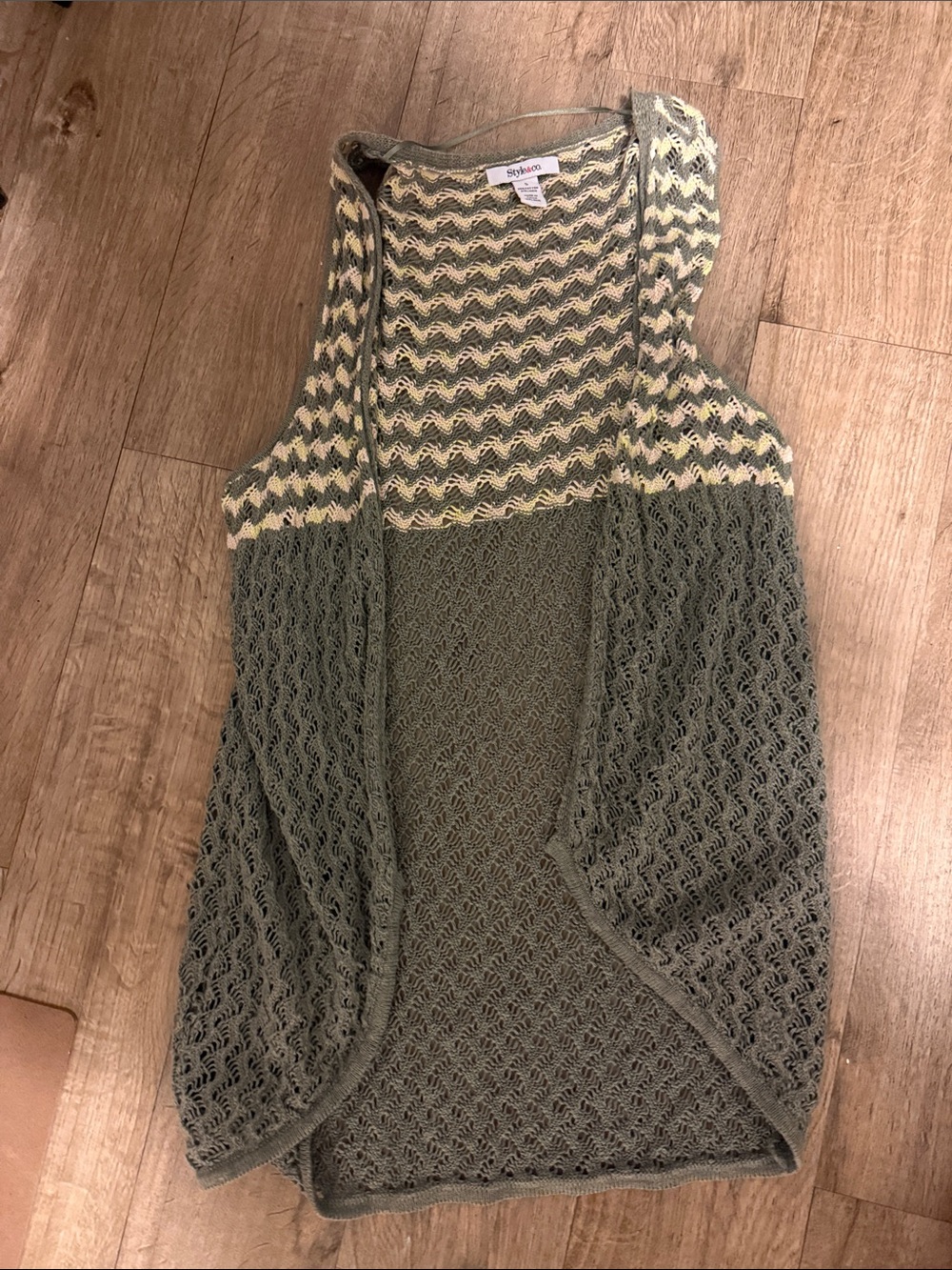 Olive & Cream Open Knit Sleeveless  Cardigan